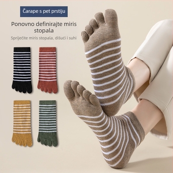 Čarape za pet prstiju, prugasti uzorak, kratke, upijaju znoj, otporne na miris, poliester-pamučne