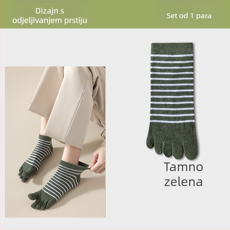 Čarape za pet prstiju, prugasti uzorak, kratke, upijaju znoj, otporne na miris, poliester-pamučne