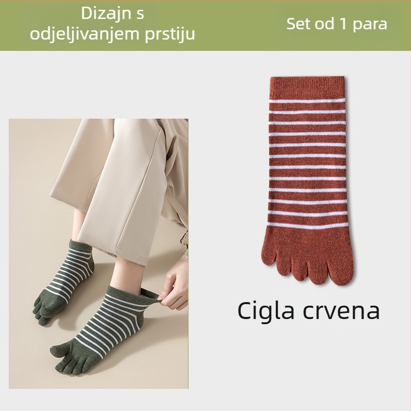 Čarape za pet prstiju, prugasti uzorak, kratke, upijaju znoj, otporne na miris, poliester-pamučne