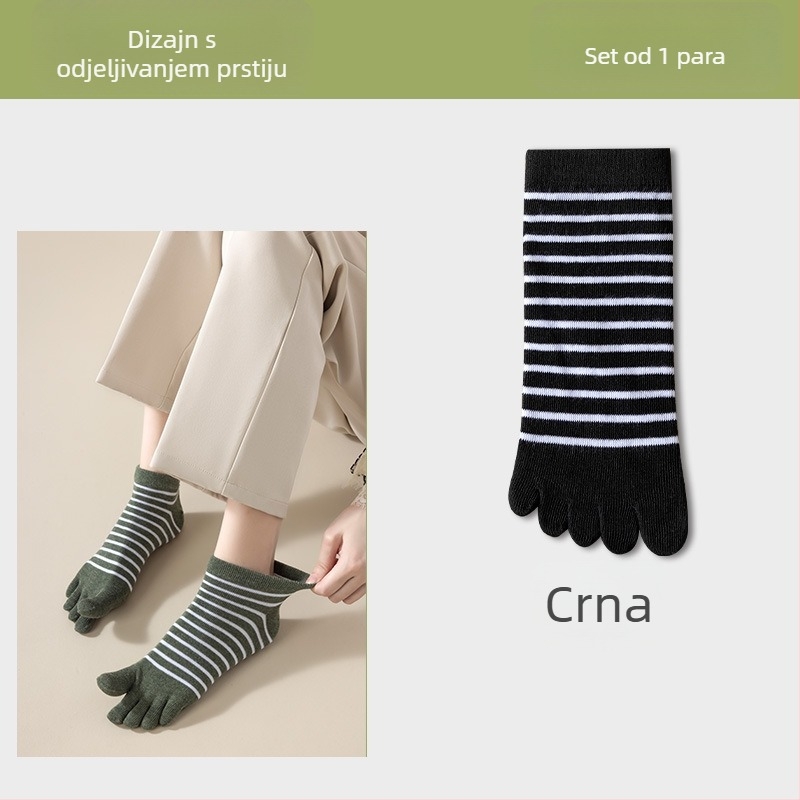 Čarape za pet prstiju, prugasti uzorak, kratke, upijaju znoj, otporne na miris, poliester-pamučne
