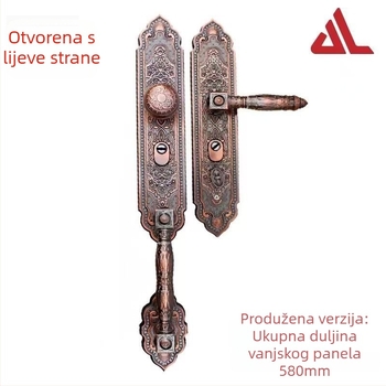 Proširena luksuzna kvaka za ulazna vrata od cinka zlitine, model 1008, zaključavanje ključem