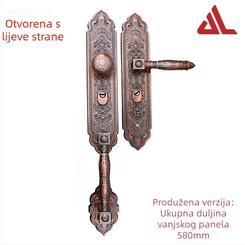 Proširena luksuzna kvaka za ulazna vrata od cinka zlitine, model 1008, zaključavanje ključem