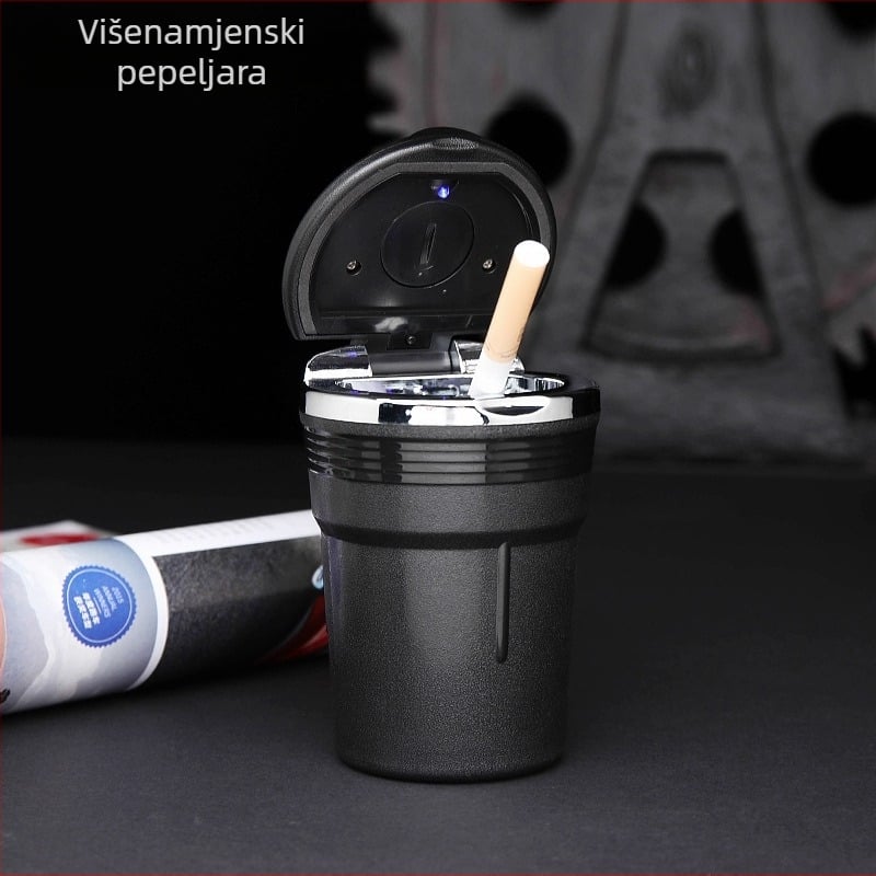 Fire Wheel LED auto pepeljara s poklopcem, plastična, odvojiva i periva, otisak logotipa, moguća privatna marka