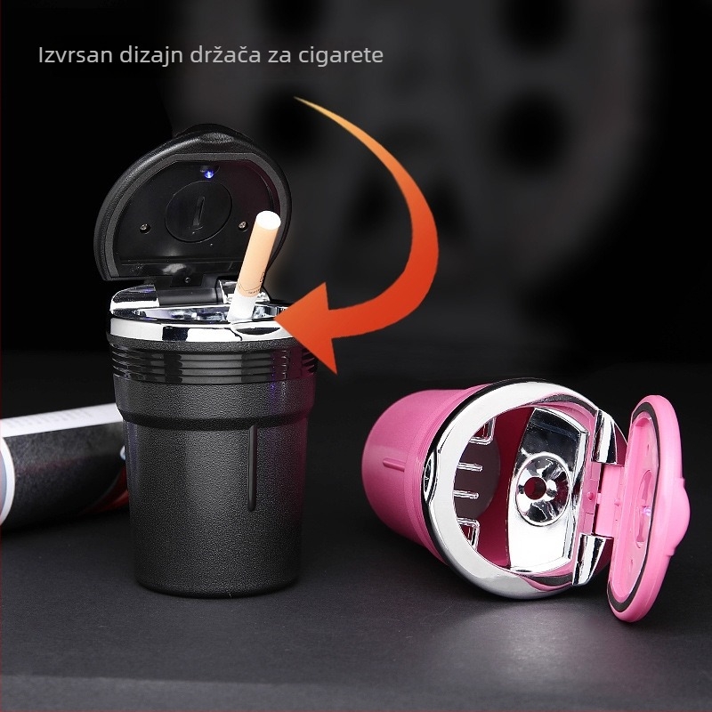 Fire Wheel LED auto pepeljara s poklopcem, plastična, odvojiva i periva, otisak logotipa, moguća privatna marka