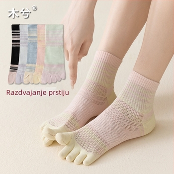 Ženske čarape s pet prstiju, pamuk, kratke, mrežaste, prugaste