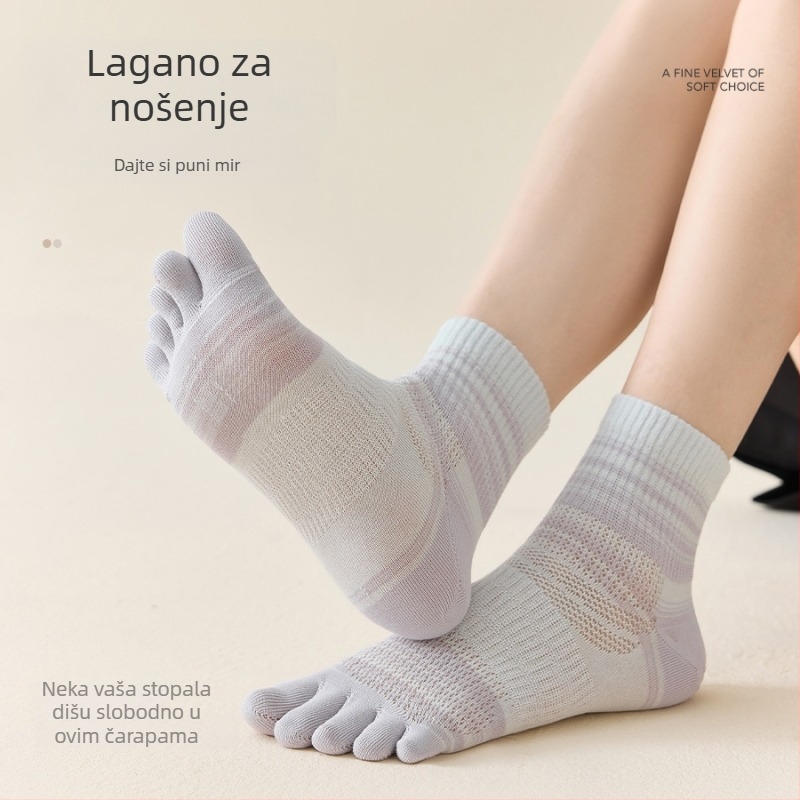 Ženske čarape s pet prstiju, pamuk, kratke, mrežaste, prugaste