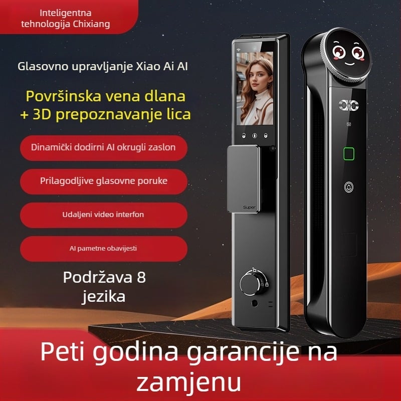 Pametna kućna brava (prepoznavanje lica, otisak prsta, daljinsko otključavanje, vidljivo mačje oko, napajanje DC)