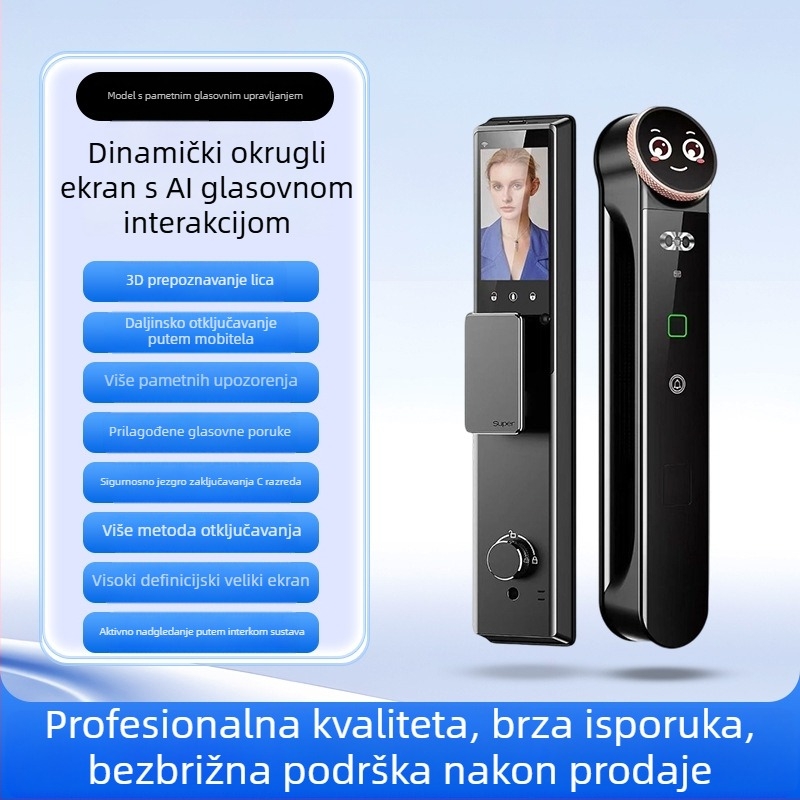 Pametna kućna brava (prepoznavanje lica, otisak prsta, daljinsko otključavanje, vidljivo mačje oko, napajanje DC)