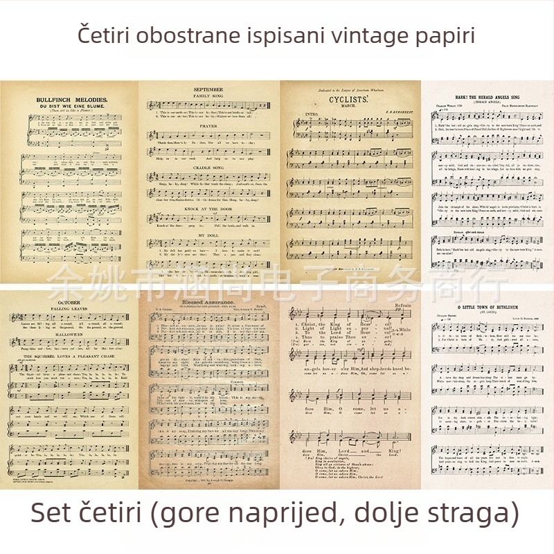 Pozadina za fotografiranje s vintage rekvizitima, starinskim engleskim papirom i notnim papirjem