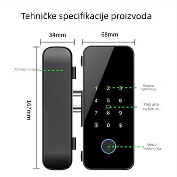 Staklena vrata s otiskom prsta i lozinkom — kontrola pristupa u uredu, bez rama ili s ramenom, jedno- ili dvokrilno otvaranje, kapacitet otisaka 100, >200000 otvaranja, vrijeme skeniranja 0,02 s