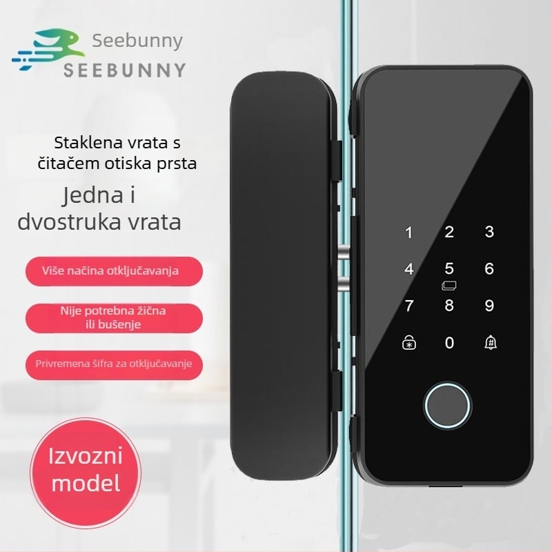 Staklena vrata s otiskom prsta i lozinkom — kontrola pristupa u uredu, bez rama ili s ramenom, jedno- ili dvokrilno otvaranje, kapacitet otisaka 100, >200000 otvaranja, vrijeme skeniranja 0,02 s