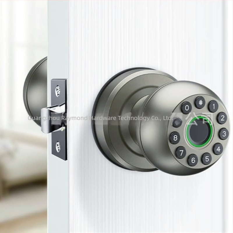 Sferna pametna brava za unutarnja drvena vrata s lozinkom i otiskom prsta, Bluetooth upravljanje preko aplikacije, kapacitet pohrane otisaka 50, više od 100000 otključavanja, skeniranje 0,1 s, radna temperatura -20°C do 55°C, DC napajanje