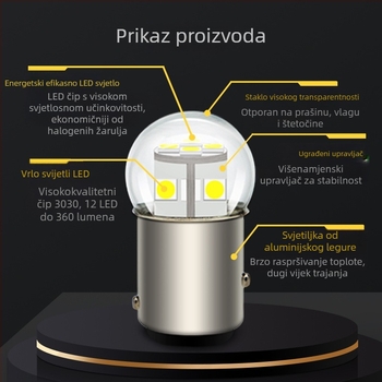 Automobilska LED svjetla za skretanje i vožnju unatrag, 3030×12 LED, model 1156/1157, 12V, 6W, 6500K