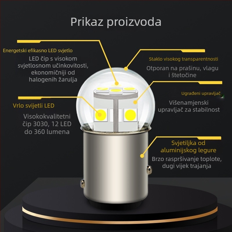 Automobilska LED svjetla za skretanje i vožnju unatrag, 3030×12 LED, model 1156/1157, 12V, 6W, 6500K