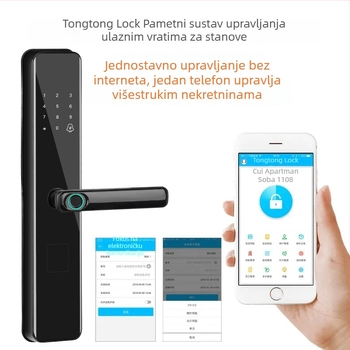 Pametni sigurnosni zaključavač vrata s otiskom prsta, lozinkom i ključem – HS-11SN, više od 1.000.000 otključavanja, 100 pohranjenih otisaka, skeniranje 0,01 s, <0,01% lažno prepoznavanje, DC napajanje