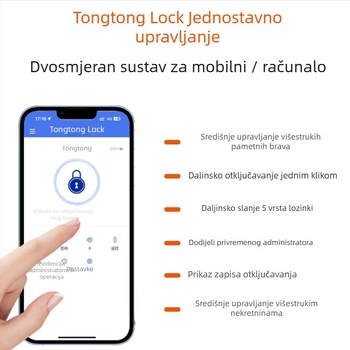 Pametni sigurnosni zaključavač vrata s otiskom prsta, lozinkom i ključem – HS-11SN, više od 1.000.000 otključavanja, 100 pohranjenih otisaka, skeniranje 0,01 s, <0,01% lažno prepoznavanje, DC napajanje