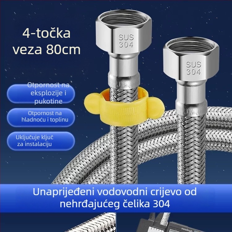 304 nehrđajući čelik dvostrano vodovodno crijevo za bojler, opleteno, spiralni tip, nominalni tlak 1.0, radna temperatura 0–90°C
