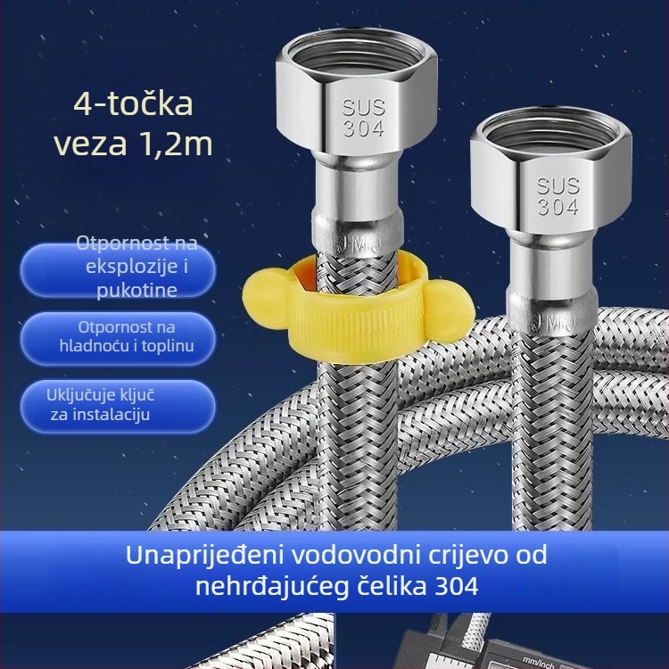 304 nehrđajući čelik dvostrano vodovodno crijevo za bojler, opleteno, spiralni tip, nominalni tlak 1.0, radna temperatura 0–90°C