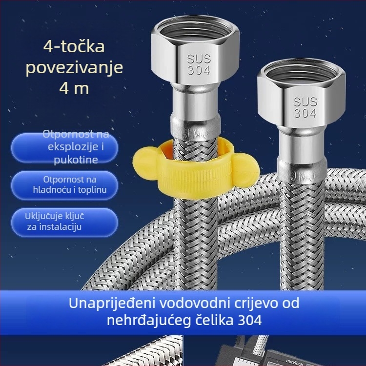 304 nehrđajući čelik dvostrano vodovodno crijevo za bojler, opleteno, spiralni tip, nominalni tlak 1.0, radna temperatura 0–90°C