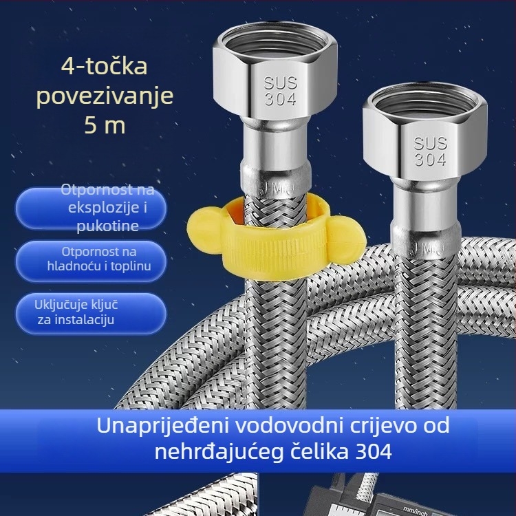 304 nehrđajući čelik dvostrano vodovodno crijevo za bojler, opleteno, spiralni tip, nominalni tlak 1.0, radna temperatura 0–90°C