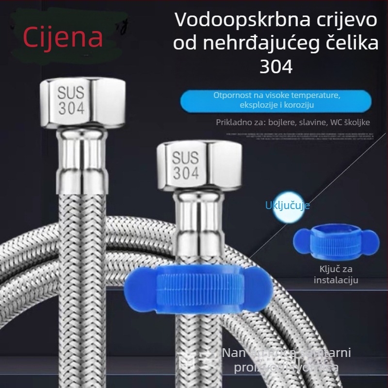304 nehrđajući čelik dvostrano vodovodno crijevo za bojler, opleteno, spiralni tip, nominalni tlak 1.0, radna temperatura 0–90°C