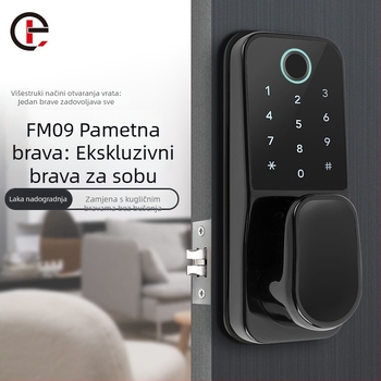 FM09 Pametna brava s otiskom prsta, Bluetooth, lozinkom i karticom za drvena vrata (unutarnja) – pohranjivanje 100 otisaka, >100000 otključavanja, skeniranje <0,5 s, 1:N usporedba