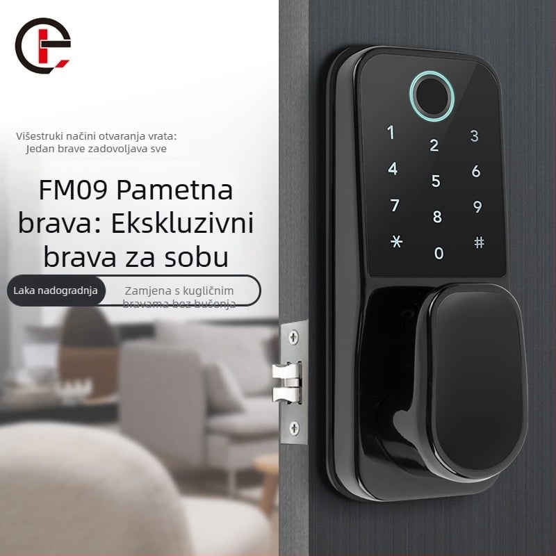 FM09 Pametna brava s otiskom prsta, Bluetooth, lozinkom i karticom za drvena vrata (unutarnja) – pohranjivanje 100 otisaka, >100000 otključavanja, skeniranje <0,5 s, 1:N usporedba