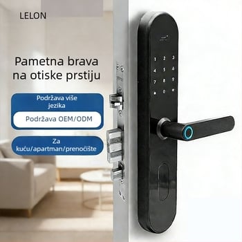 Pametna brava za vrata s otiskom prsta, kartom, Bluetoothom i lozinkom – pohranjeno 300 otisaka, DC napajanje, debljina vrata 40–110 mm, kućište 6068 protiv krađe, daljinsko otključavanje
