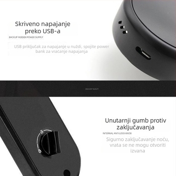 Pametna brava za vrata s otiskom prsta, kartom, Bluetoothom i lozinkom – pohranjeno 300 otisaka, DC napajanje, debljina vrata 40–110 mm, kućište 6068 protiv krađe, daljinsko otključavanje