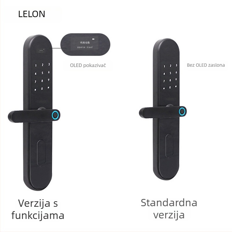 Pametna brava za vrata s otiskom prsta, kartom, Bluetoothom i lozinkom – pohranjeno 300 otisaka, DC napajanje, debljina vrata 40–110 mm, kućište 6068 protiv krađe, daljinsko otključavanje