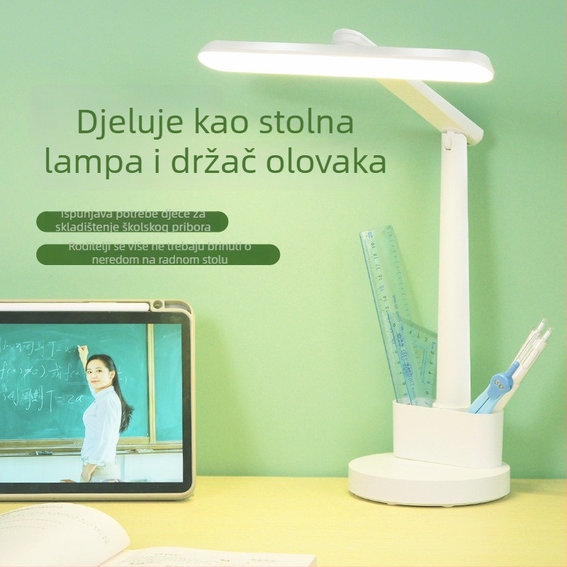 LED stolna lampa za učenje uz zaštitu očiju – dodirni prekidač, plastično sjenilo, CRI ≥90, ≤36V, ugrađena litijska baterija, moderni minimalistički stil, za studentski dom