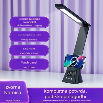 Sklopiva stolna lampa s bežičnim punjenjem, USB napajanje 5W, dodirni prekidač, lampica za učenje i čitanje s zaštitom očiju