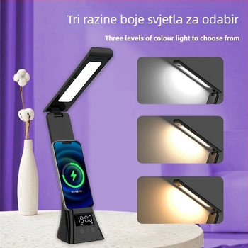 Sklopiva stolna lampa s bežičnim punjenjem, USB napajanje 5W, dodirni prekidač, lampica za učenje i čitanje s zaštitom očiju