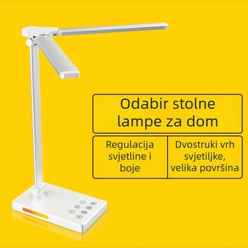 Stolna lampa s bežičnim punjenjem, dvostruka LED glava, USB napajanje, dodirni prekidač, 12W