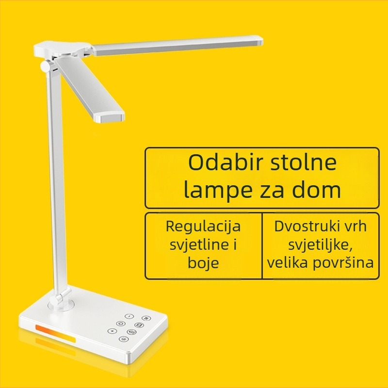 Stolna lampa s bežičnim punjenjem, dvostruka LED glava, USB napajanje, dodirni prekidač, 12W