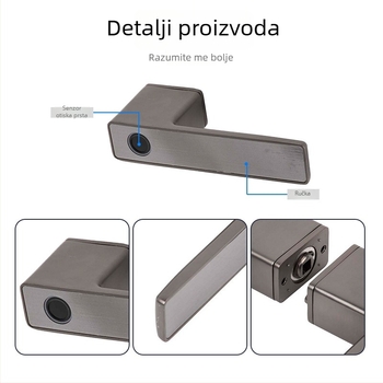 Pametna brava za unutarnja vrata s otiskom prsta i lozinkom, model N10; pohranjuje 100 otisaka prstiju; više od 100000 otključavanja; vrijeme skeniranja ispod 0.1 s; lažno prihvaćanje <0.00004; radna temperatura -20°C do 80°C.