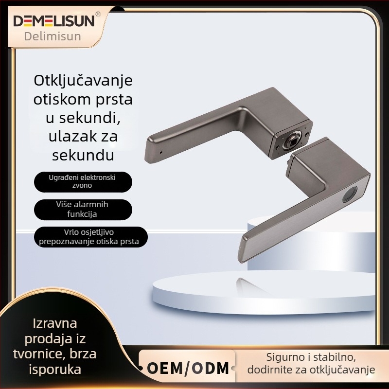 Pametna brava za unutarnja vrata s otiskom prsta i lozinkom, model N10; pohranjuje 100 otisaka prstiju; više od 100000 otključavanja; vrijeme skeniranja ispod 0.1 s; lažno prihvaćanje <0.00004; radna temperatura -20°C do 80°C.