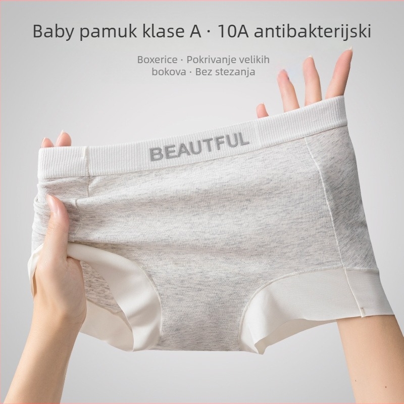 Novi stil ženskih pamuk bokserica, prozračnih, s produženom preponom, srednji pojas, velike veličine, pokriće bokova, jednobojna s tekstom