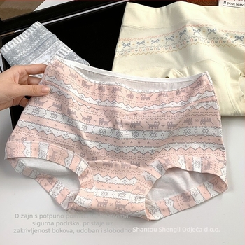Ženske gaćice od pamuka antibakterijske s potpunim pokrivanjem, srednji pojas, Bowknot color-block uzorak, proširena podstava prepona
