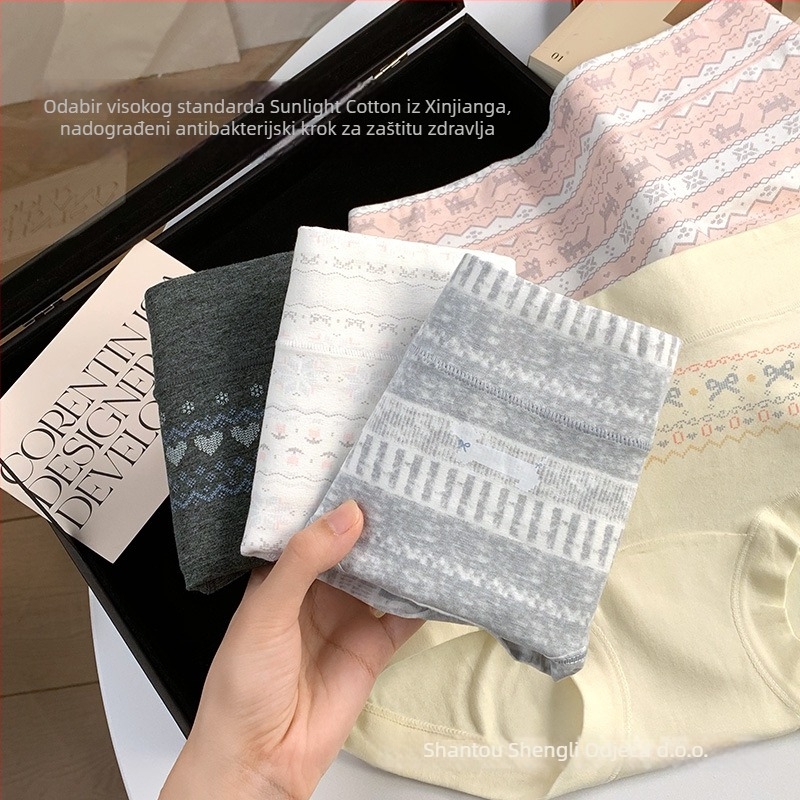 Ženske gaćice od pamuka antibakterijske s potpunim pokrivanjem, srednji pojas, Bowknot color-block uzorak, proširena podstava prepona