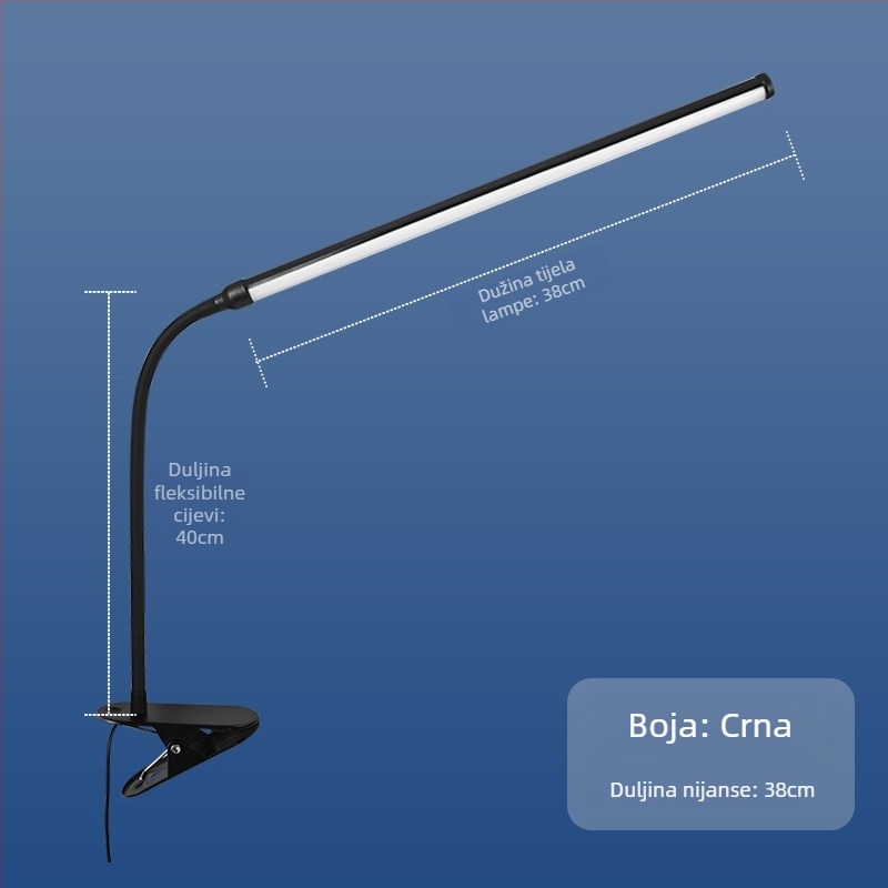 LED stolna svjetiljka s klipom – USB napajanje, zaštita očiju, klipsa za montažu, CRI ≥90, napon ≤36V