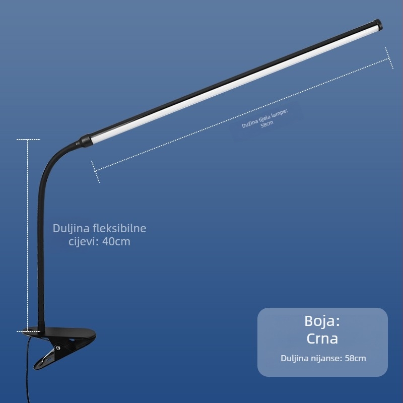 LED stolna svjetiljka s klipom – USB napajanje, zaštita očiju, klipsa za montažu, CRI ≥90, napon ≤36V