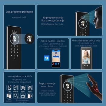 Pametna brava s vidljivim zaslonom, dlanova vena i otisak prsta, WiFi daljinsko otključavanje, digitalni kod, pohrana 30 otisaka prsta