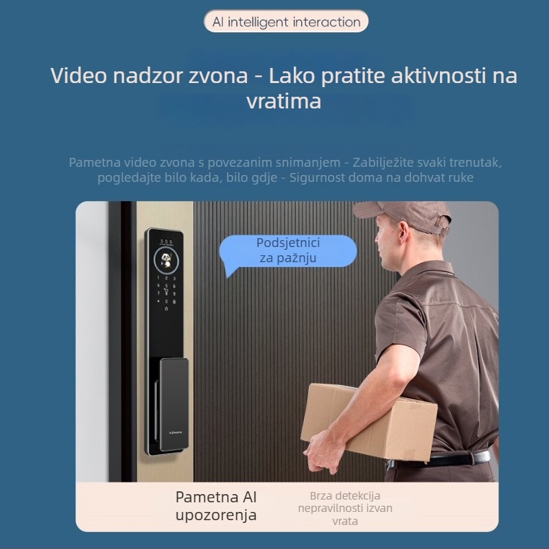 Pametna brava s vidljivim zaslonom, dlanova vena i otisak prsta, WiFi daljinsko otključavanje, digitalni kod, pohrana 30 otisaka prsta