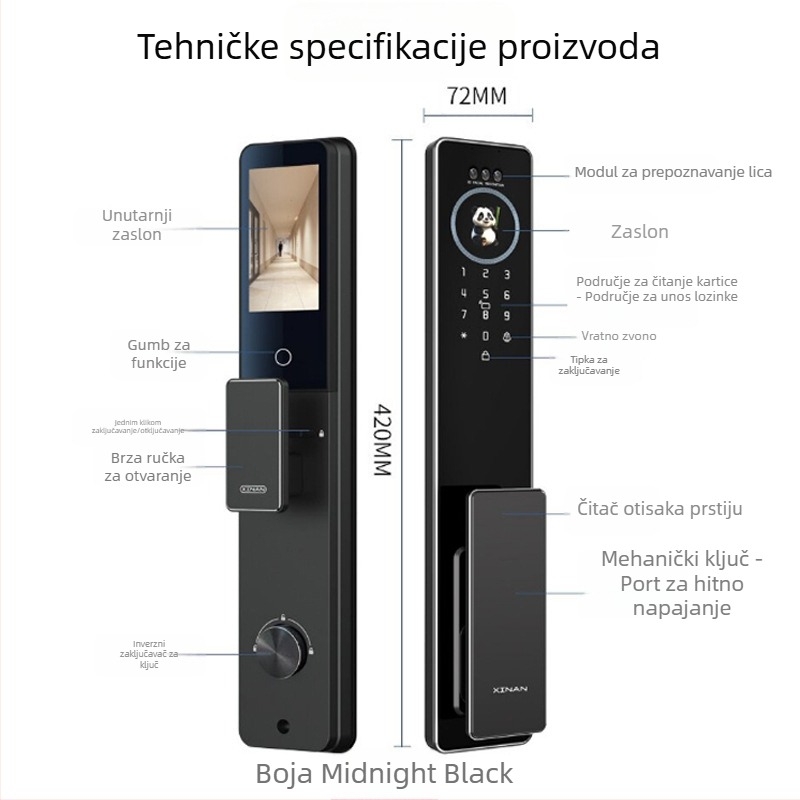 Pametna brava s vidljivim zaslonom, dlanova vena i otisak prsta, WiFi daljinsko otključavanje, digitalni kod, pohrana 30 otisaka prsta