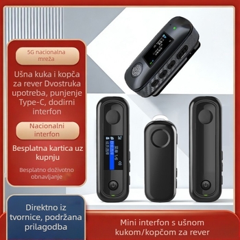 Walkie-Talkie s držačem za uho, 5G/4G/3G/2G, domet >50 km, RF izlaz 0,5–3 W, 50 kanala, Li-ion baterija 1050 mAh