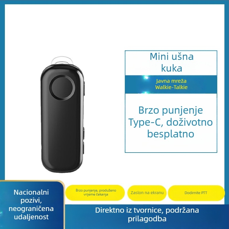 Walkie-Talkie s držačem za uho, 5G/4G/3G/2G, domet >50 km, RF izlaz 0,5–3 W, 50 kanala, Li-ion baterija 1050 mAh