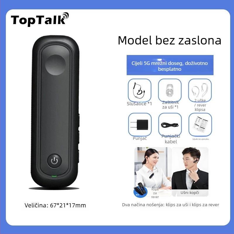 Walkie-Talkie s držačem za uho, 5G/4G/3G/2G, domet >50 km, RF izlaz 0,5–3 W, 50 kanala, Li-ion baterija 1050 mAh