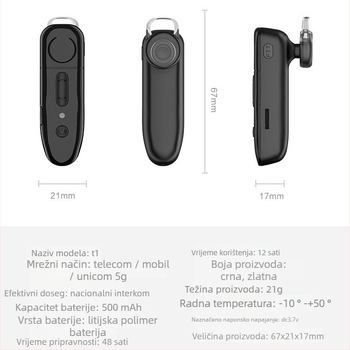 Feijie Bluetooth interkom za uho | 4G mreža, RF izlazna snaga 2W, domet 50 km+, litijeva baterija 1000