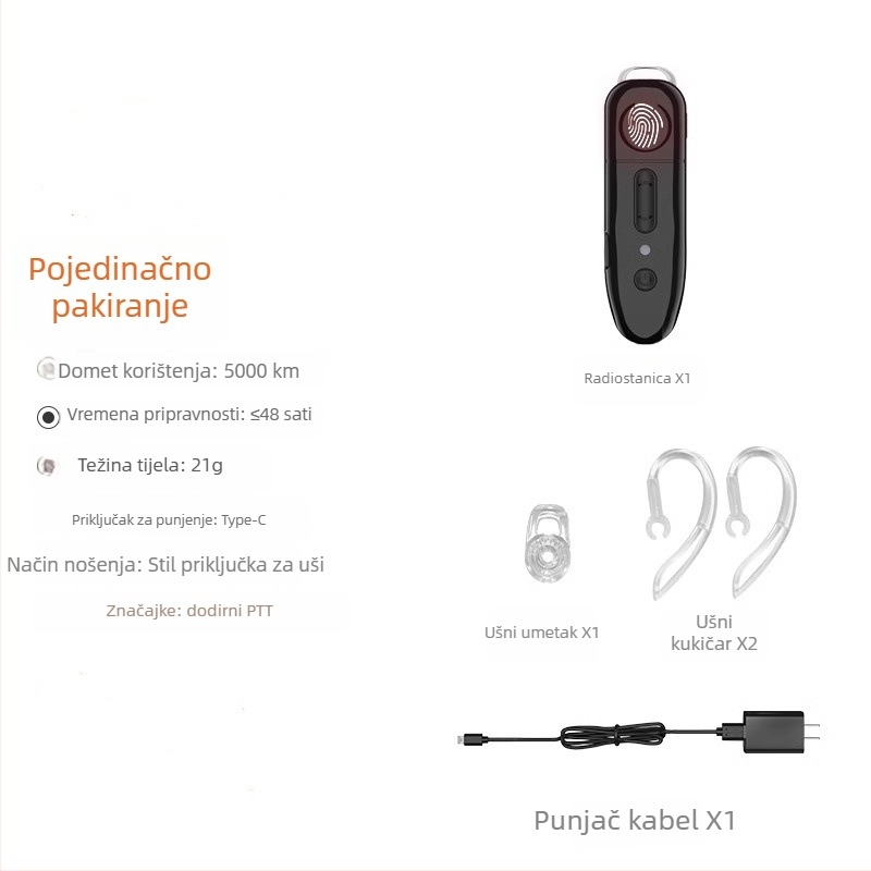 Feijie Bluetooth interkom za uho | 4G mreža, RF izlazna snaga 2W, domet 50 km+, litijeva baterija 1000